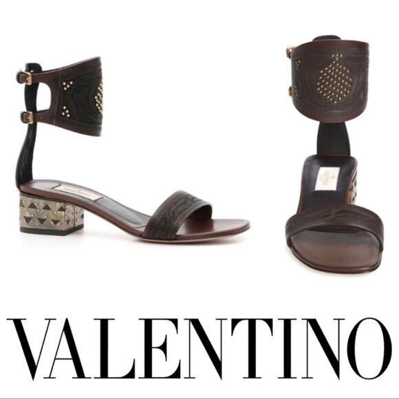 Valentino Leather Studded Ankle Cuff Sandals EU 36/US 6 - Picture 1 of 13